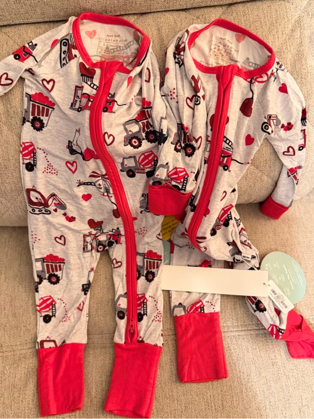Little Sleepies Gray and Red Construction Heart Print Footie (2-Pack)